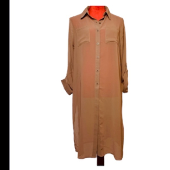 NWT SHEER BUTTON DOWN COLLAR LONGLINE TOP - Picture 3 of 10